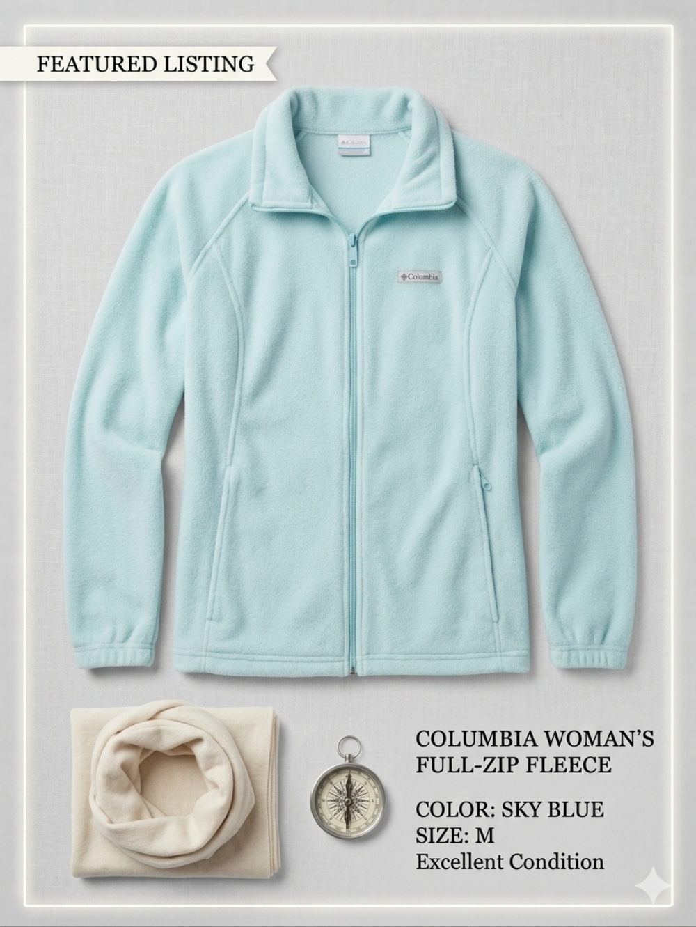 Columbia Light Aqua Full-Zip Jacket